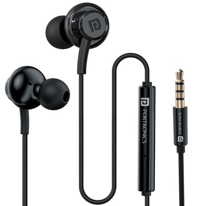Portronics Conch Gama A 3.5mm Wired Earphones with HD Microphone | In-Ear Stereo Earphones with Powerful Bass, Inline Controls & Tangle-Free Cable | Compatible with Android Smartphones, Laptops, Tablets & 3.5mm Audio Devices (Black or White)