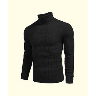 Fashlook Solid High Neck Cotton Blend Casual Black Full Sleeve T-Shirt For Mens Fashlook Solid High Neck Cotton Blend Casual Black Full Sleeve T-Shirt For Mens