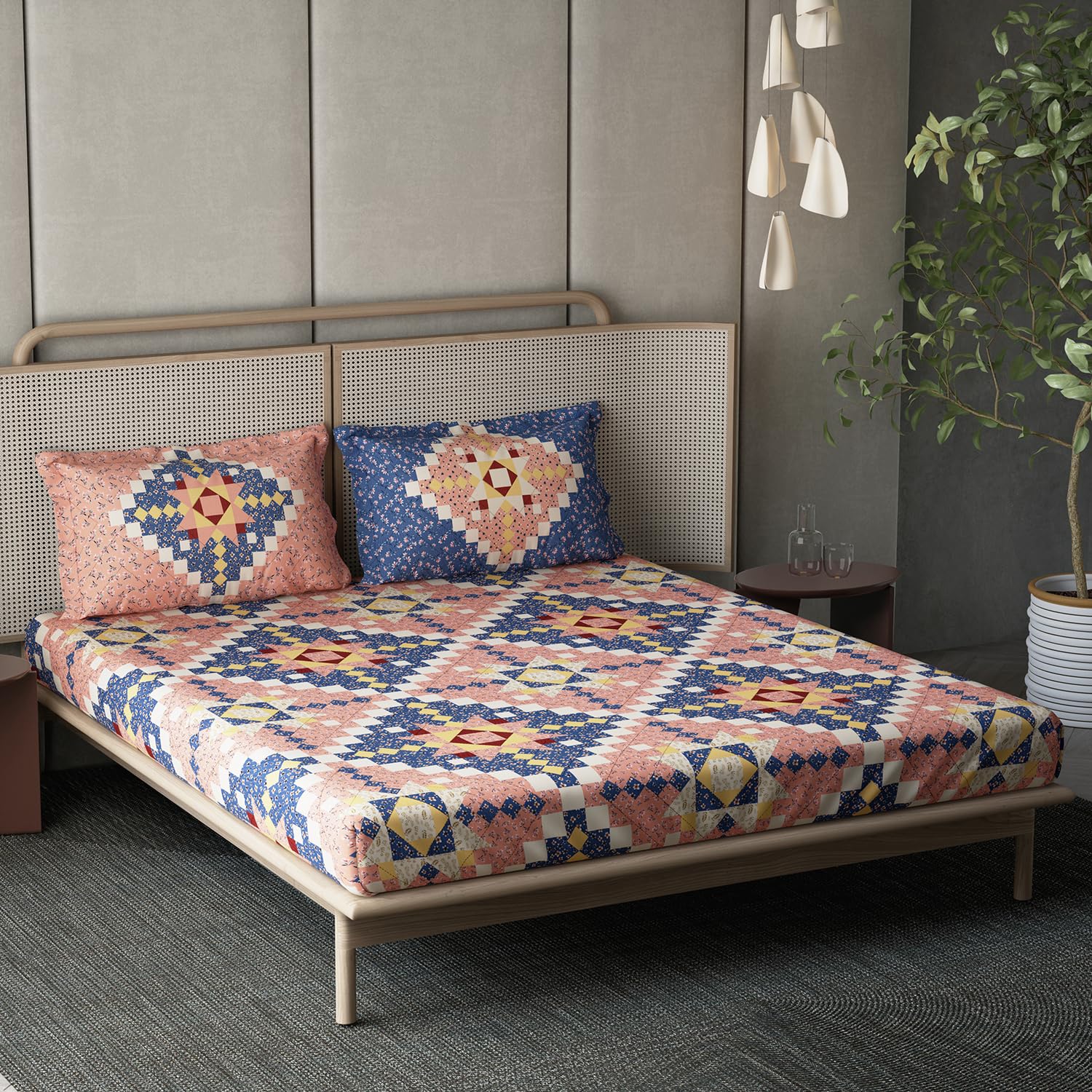 DDECOR - Countryside Collection 100% Cotton Ethnic Pattern 136TC Super King |274 CM X 274 CM| Orange