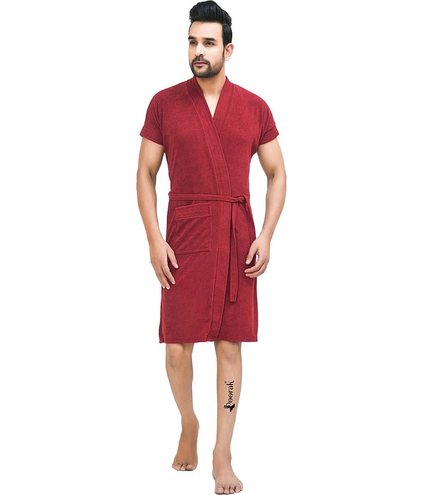 Poorak Maroon Free Size Bathrobe ( Pack of 1 )