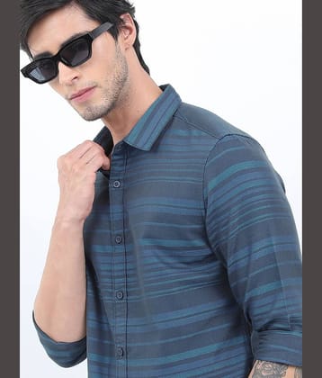 Ketch Cotton Blend Slim Fit Striped Full Sleeves Men's Casual Shirt - Teal ( Pack of 1 )