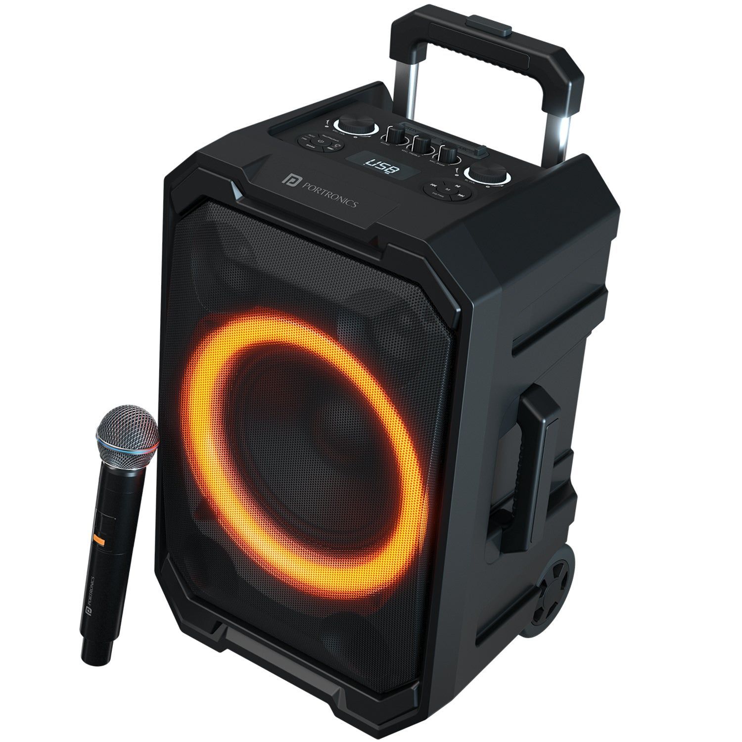 Portronics Iron Beats II Trolley handle with Wheels, Bluetooth 5.3V, Wireless Karaoke Mic, 6 Hours Playback