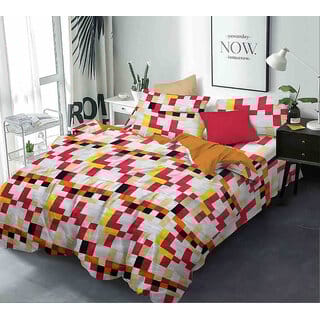 BLACK BEE  Multi color geometric prints double bedsheet with 2 Pillow Covers (208 X 213 cm)(BS6-02)