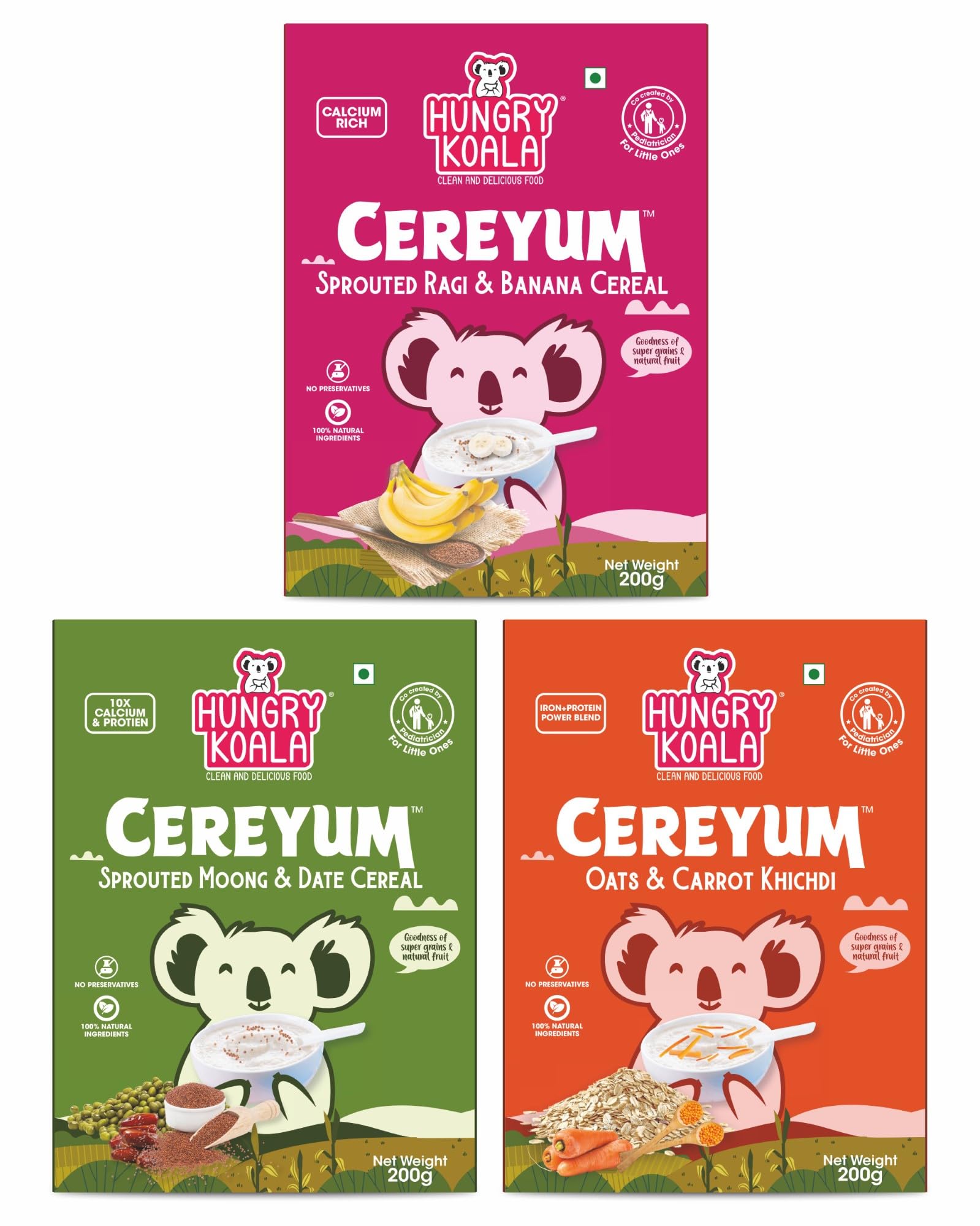 HUNGRY KOALA Cereal Made With Natural Ingridients For Kids To Grow Healthy No Preservative Or Additives Or Maida 200 Grams Pack Of 3