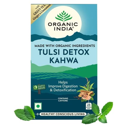 A TATA Product - Organic India Tulsi Detox Kahwa - 25 Tea Bags, Helps Improve Digestion & Detoxification, Rich in Antioxidants, Made with Tulsi, Ginger, Clove, and Green Tea A TATA Product - Organic India Tulsi Detox Kahwa - 25 Tea Bags, Helps Improve Digestion & Detoxification, Rich in Antioxidants, Made with Tulsi, Ginger, Clove, and Green Tea
