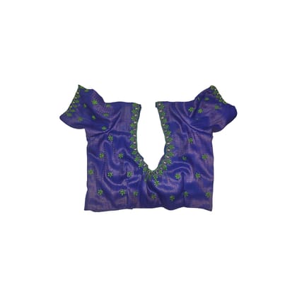 Women's Blue Embroidered Cotton Silk Saree Blouse
