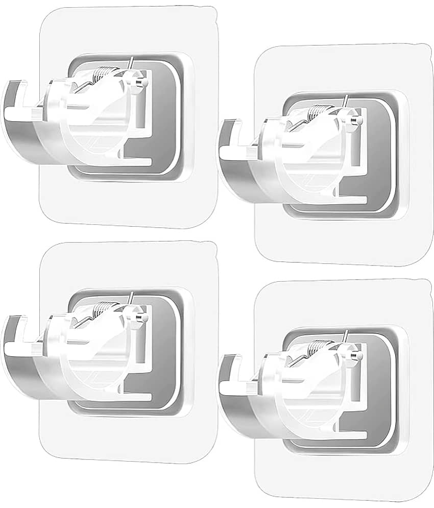 Dust N Shine Self-Adhesive Curtain Rod Holder Hooks, No Drilling Curtain Rod Brackets, Nail-Free Wall Curtain Hooks 4pcs