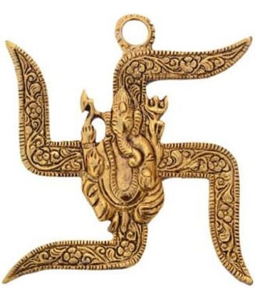 "DvR ClicK" Handcraft Shree Ganesha Wall Hanging RELIGIOUS IDOL COMBO GOLDEN GANESH-ON SWASTIK Decorative Showpiece - 9 cm (Brass, Gold)
