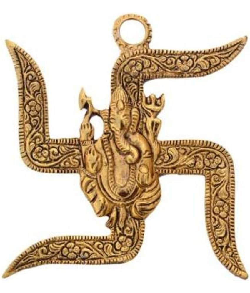 "DvR ClicK" Handcraft Shree Ganesha Wall Hanging RELIGIOUS IDOL COMBO GOLDEN GANESH-ON SWASTIK Decorative Showpiece - 9 cm (Brass, Gold)
