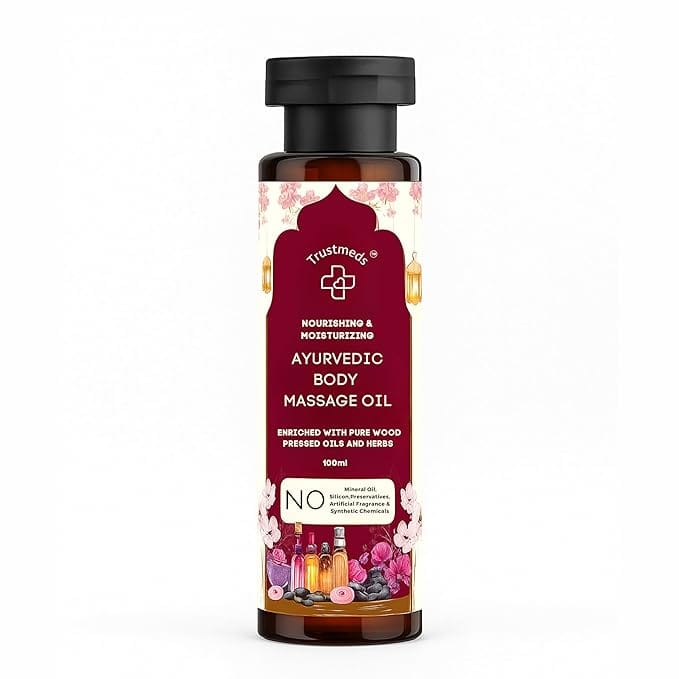 Trustmeds Ayurvedic Body Massage Oil, Nourishing & Moisturizing, Enriched with Pure Wood Pressed Oils and Herbs, 100ml