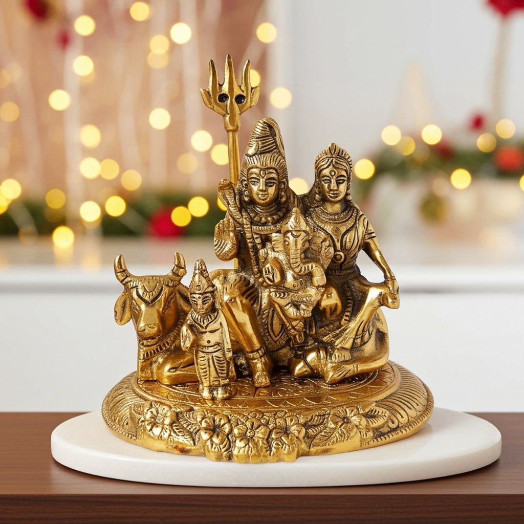Aluminium Shiv Parivar Idol � Premium Spiritual Home Decor, Height : 7 Inch (ASMAS348 G)