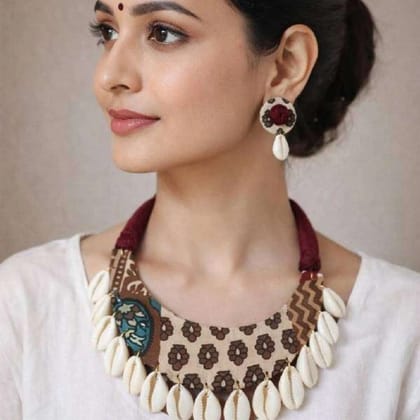 Handmade Fabric Necklace and Earring Set Lightweight Casual Jewelry