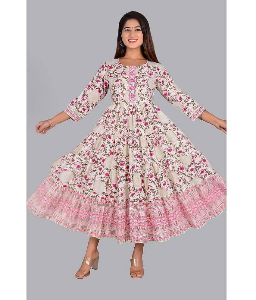 Smien Rayon Printed Anarkali Women's Kurti - Pink ( Pack of 1 )