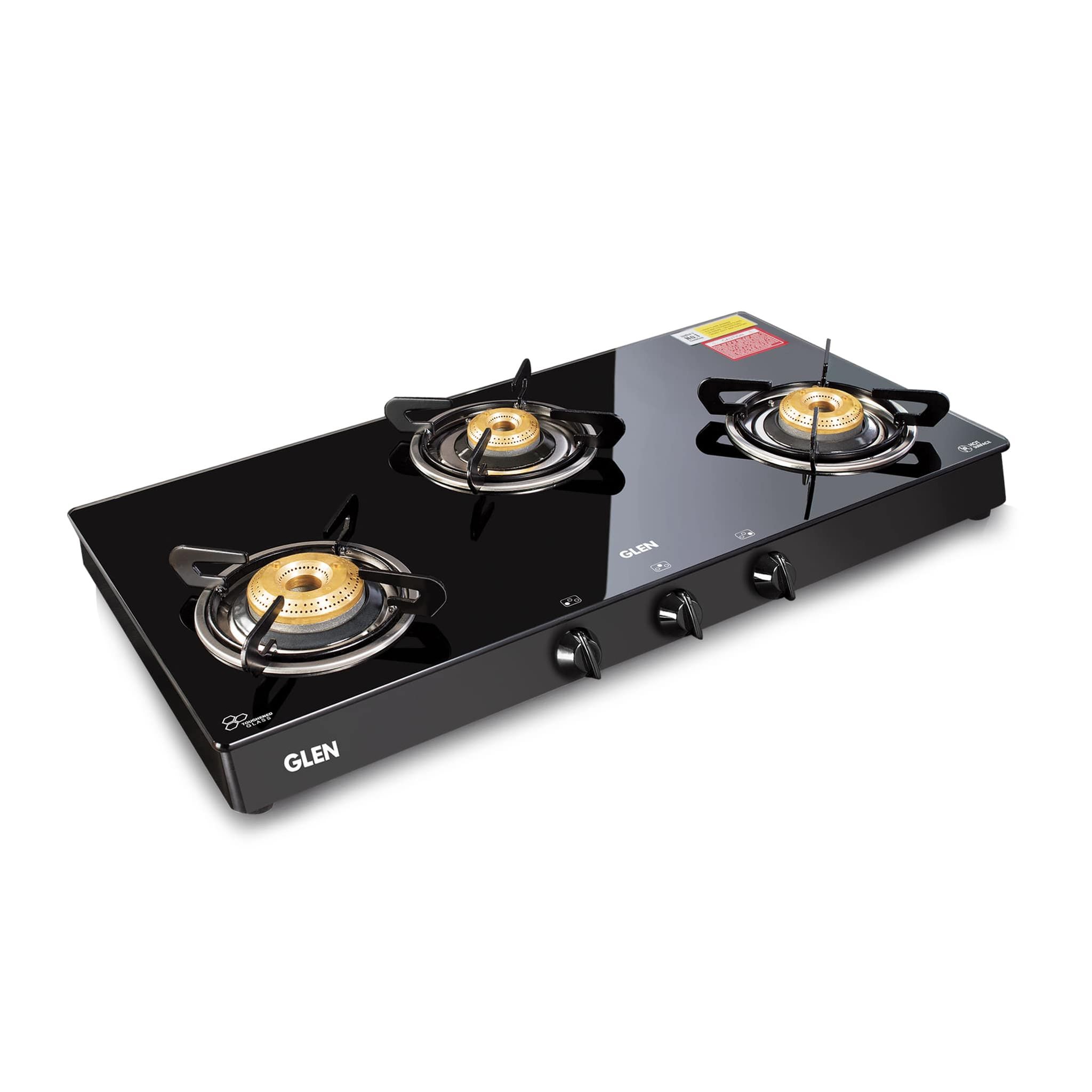 3 Burner PNG Glass Gas Stove with High Flame Brass Burner (CT1038GTBBBLPN)