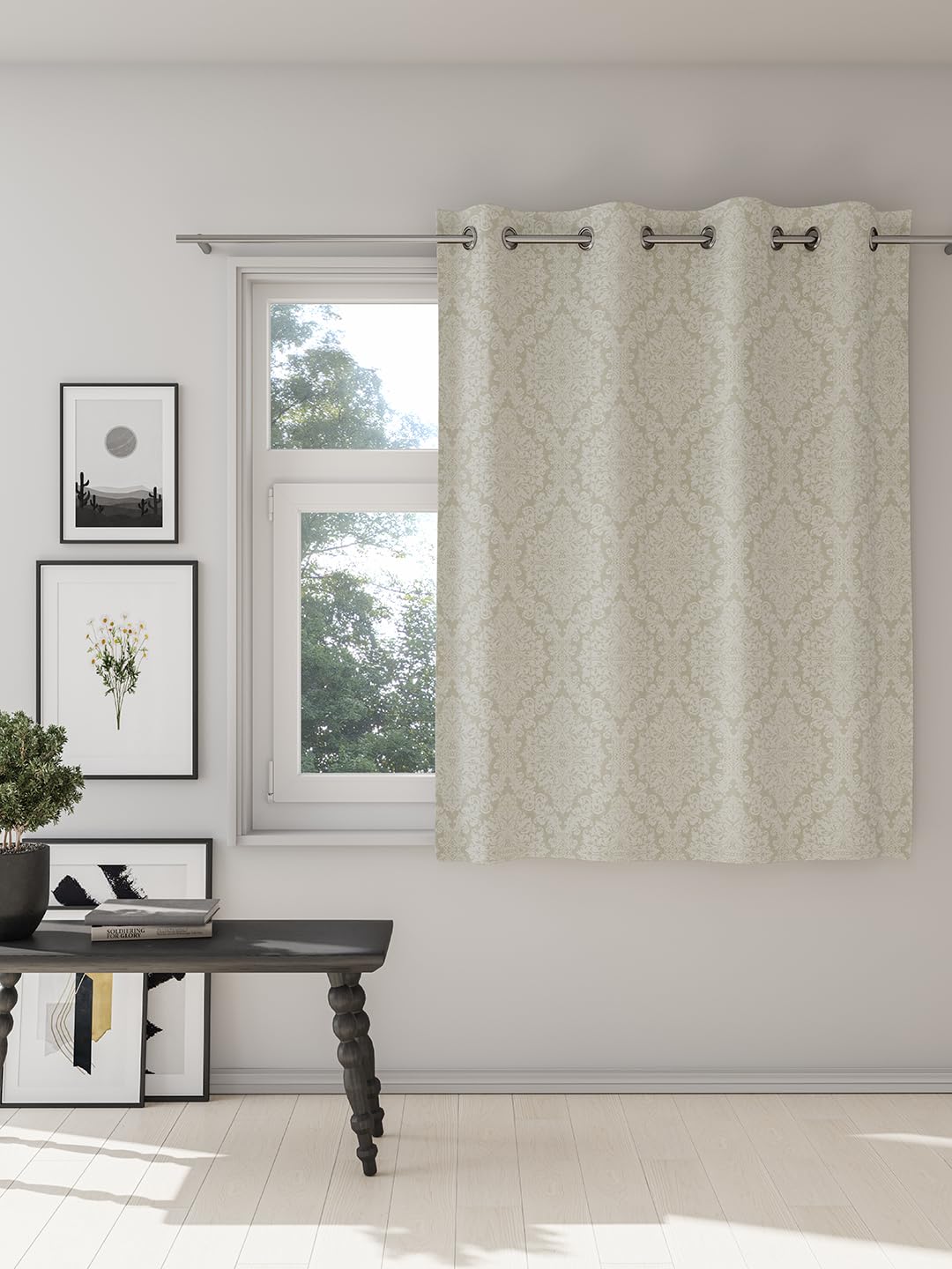 DDECOR - 100% PolyesterDamask PatternWindow 5 Ft|135 CM X 160 CM| - Beige