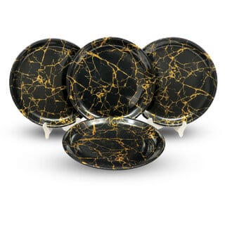 Ariya Melamine 11 Inch Dinner Plates - Black & Gold, Set of 4 | Durable, Lightweight & Easy to Clean
