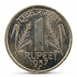 Rare 1 Rupee 1957 India, Limited Fantasy Coin Silver Plated Ancient Variant