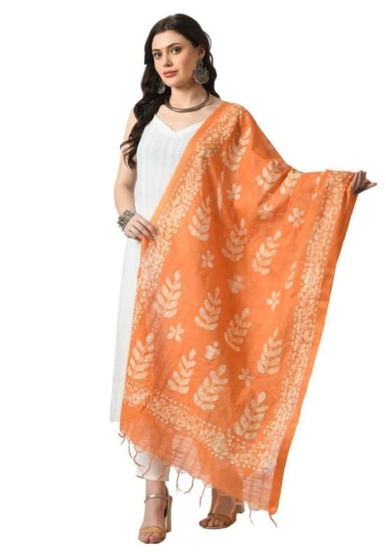 Women's Cotton Printed Dupatta (Orange)-PID51251