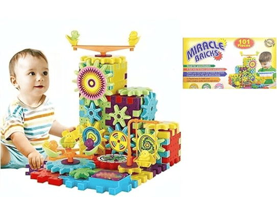 Braintastic Battery Operated 101pcs Rotating Building Blocks with Gears for STEM Learning, Educational Toys for Girls and Boys, Miracle Bricks Motorized Spinning Talent Puzzle(101 Pieces)