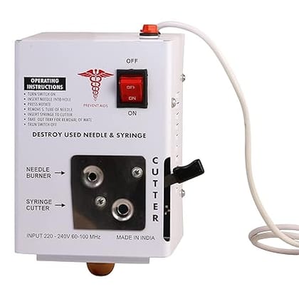 Needle Syringe Destroyer Electric, Needle Destroyer Machine for Hospital & Laboratory, Shock Proof Metal Body Mechanism