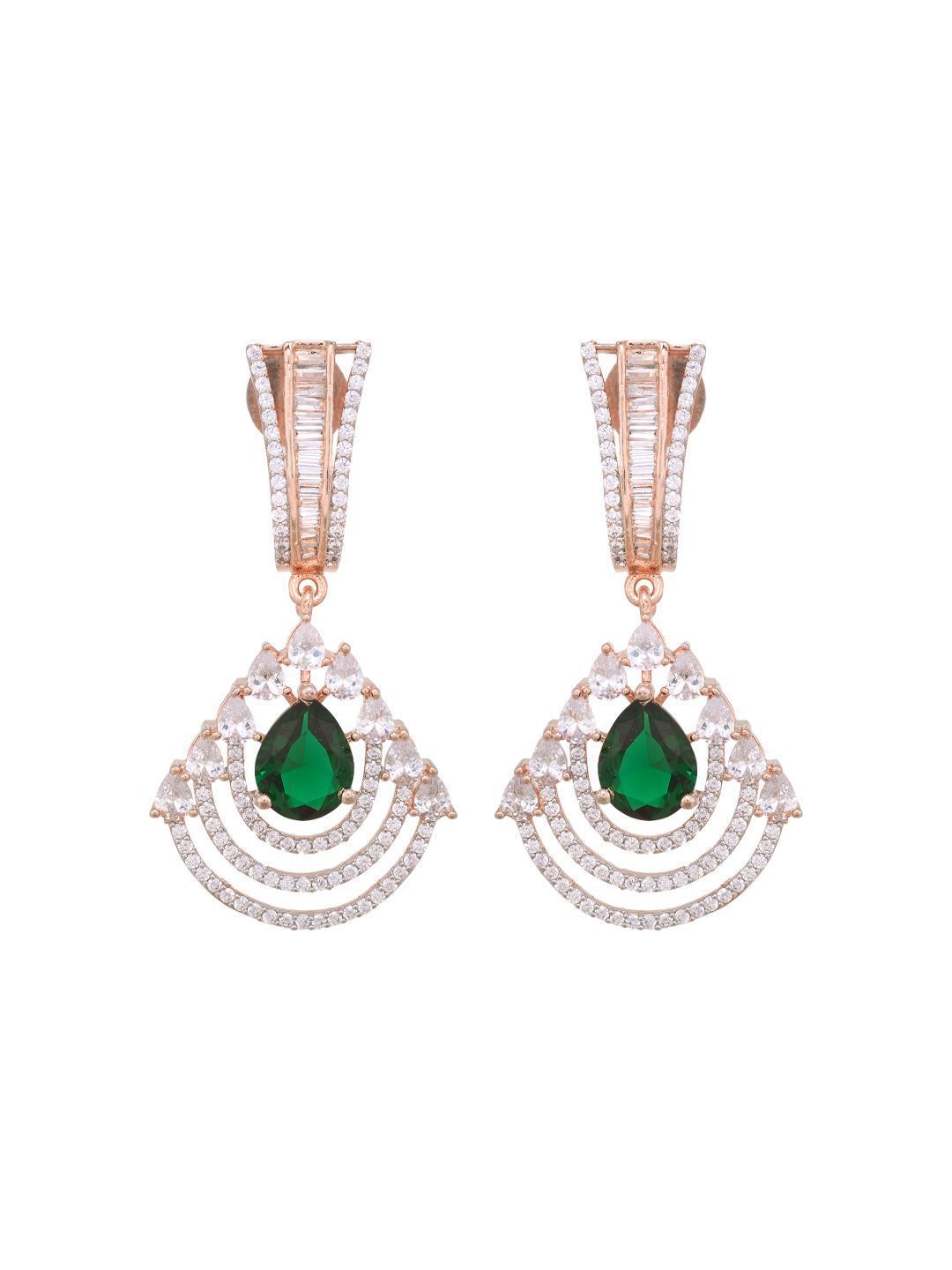 Exquisite diamond and emerald danglers, rose gold plated