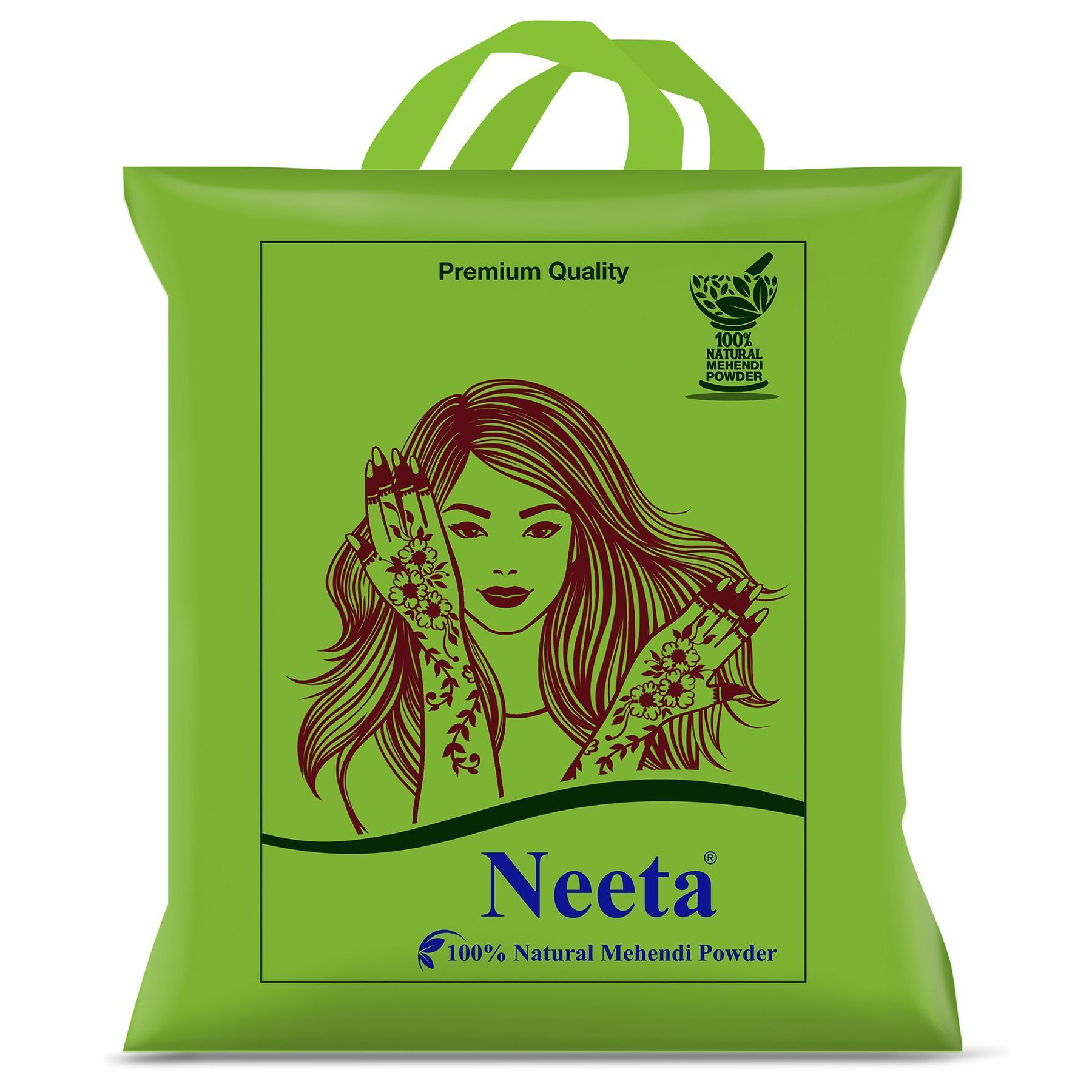 Neeta 100% Natural Mehendi Powder for Hair Colour 500g, Pure Rajasthani Henna Powder with GI Tag for Hair, Hands & Feet, Rich Brown Shades