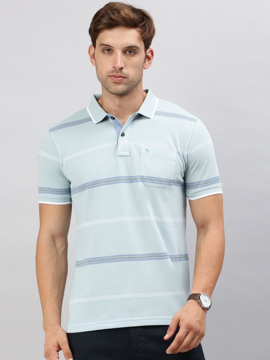 Classic Polo Men's Half Sleeve Lt. Blue Polo Neck Cotton Slim Fit T Shirt | ADORE - 226 A SF P