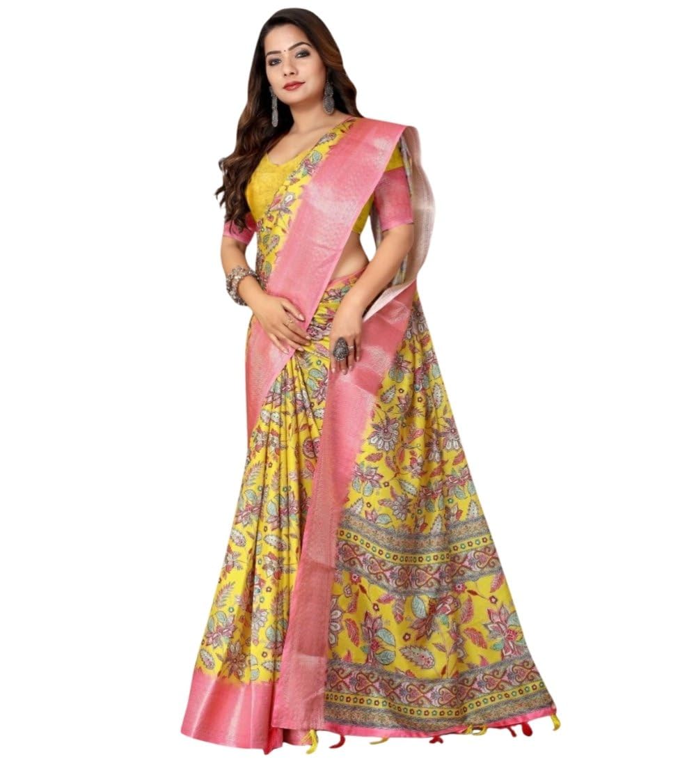 Women's Cotton Silk Floral Printed Saree With Unstitched Blouse 5.5Mtr (Multicolor)-PID66595