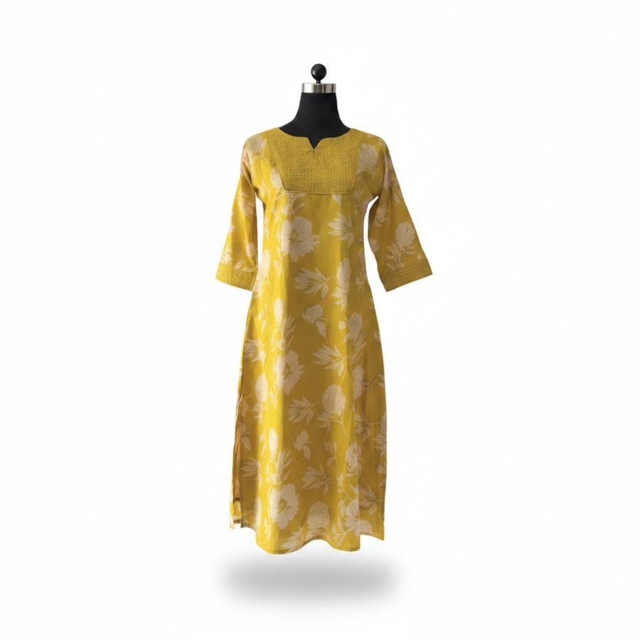 Women's Mustard Yellow Floral Print Kurti