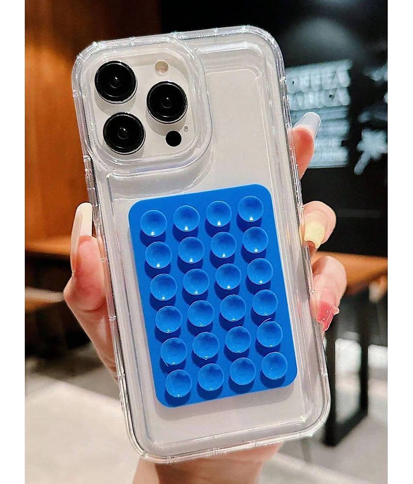 Radhe Creation Silicone Suction Cup Phone Case for All Smartphones – Strong Grip Anti-Slip Phone Holder Case – Reusable Suction Sticker Black Case for Car, Desk, Mirror & Wall (R blue- 1Pack)