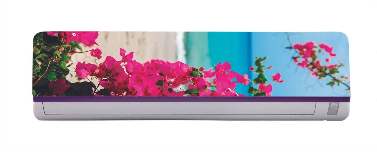 DreamKraft Decorative Pink Flowers Green Leaves AC Sticker (Multicolor PVC Vinyl, 30cm X 91cm)
