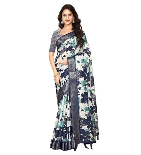 Women's Cotton Silk Floral Printed Saree With Unstitched Blouse 5.5Mtr (Multicolor)-PID66577