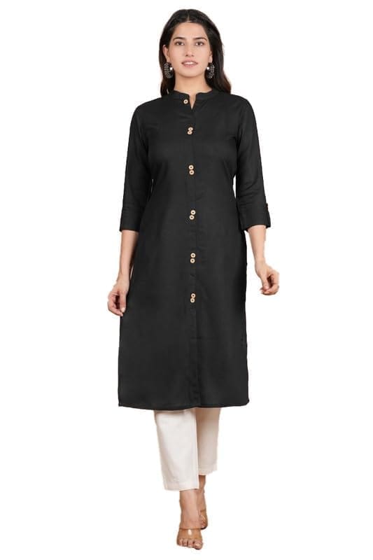 Women's Solid Calf Length Rayon Kurti (Black, 2XL)-PID46346