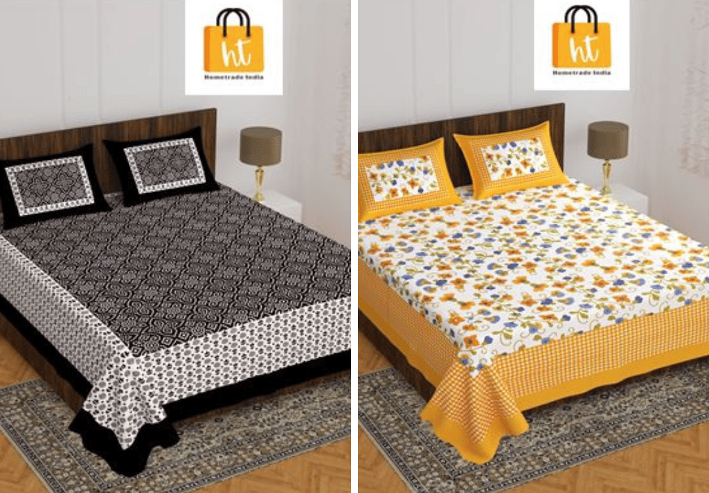 3001-Hometrade India-Standard King Size (90*108 Inches) Double Bedsheet With 2 Pillow Cover-RJ-14-Jaipur lining-3855