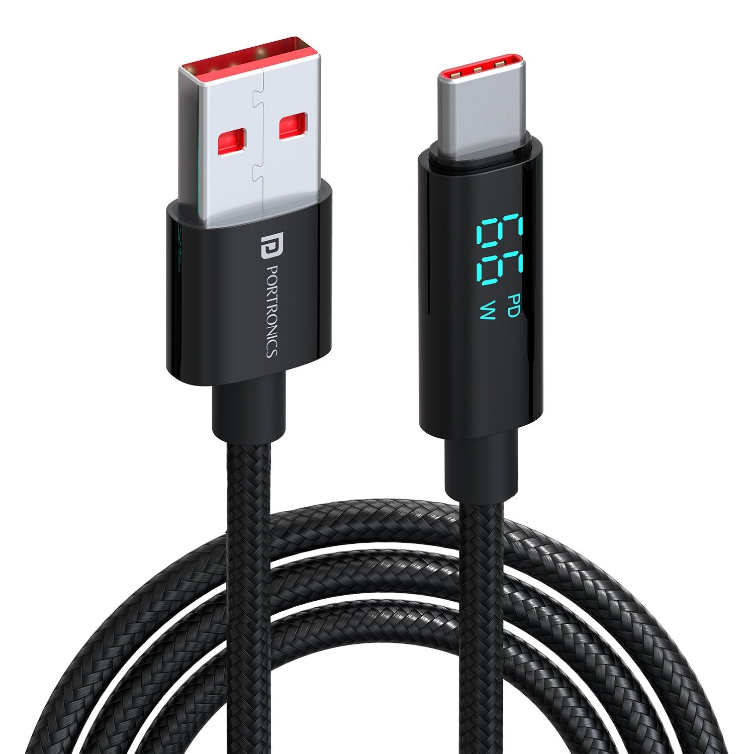 Portronics Konnect View 66W Fast Charging, Wide Compatibility, LED Power Display, Seamless Data Exchange