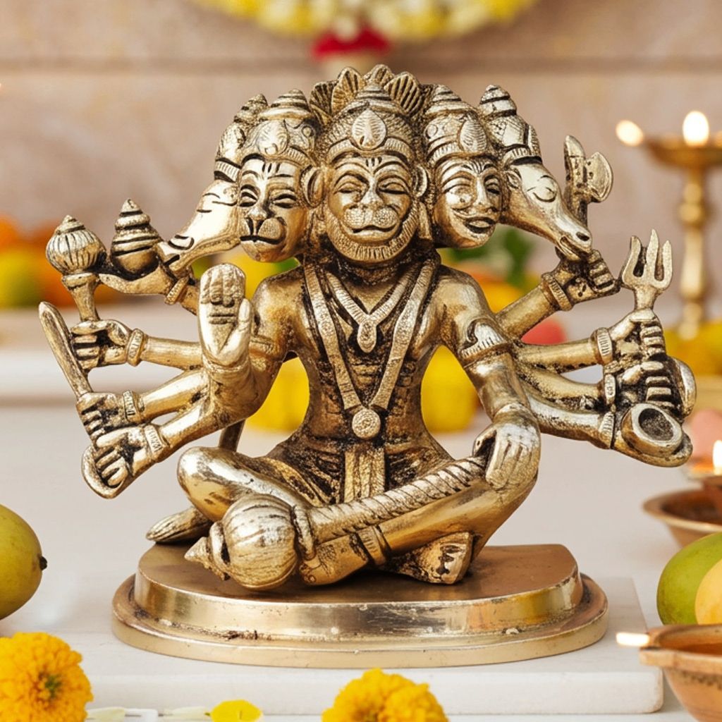 Brass Panchmukhi Hanuman Ji Decorative Murti - Handcrafted Idol, Height : 5.5 Inch (BSMAS1528 G)