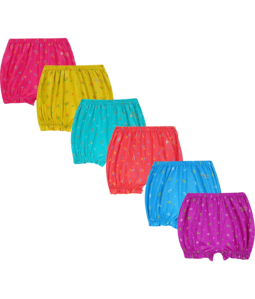 Sleazy Pack of 6 Cotton Bloomers For Baby Girls ( Multicolor )