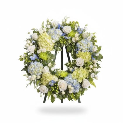 Elegant Blue and White Sympathy Wreath