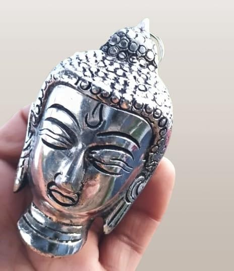 Patwari Arts Decorative Buddha Head Wall Hanging, Silver Finish, 12.7 cm Height, Metal Showpiece for Home and Office