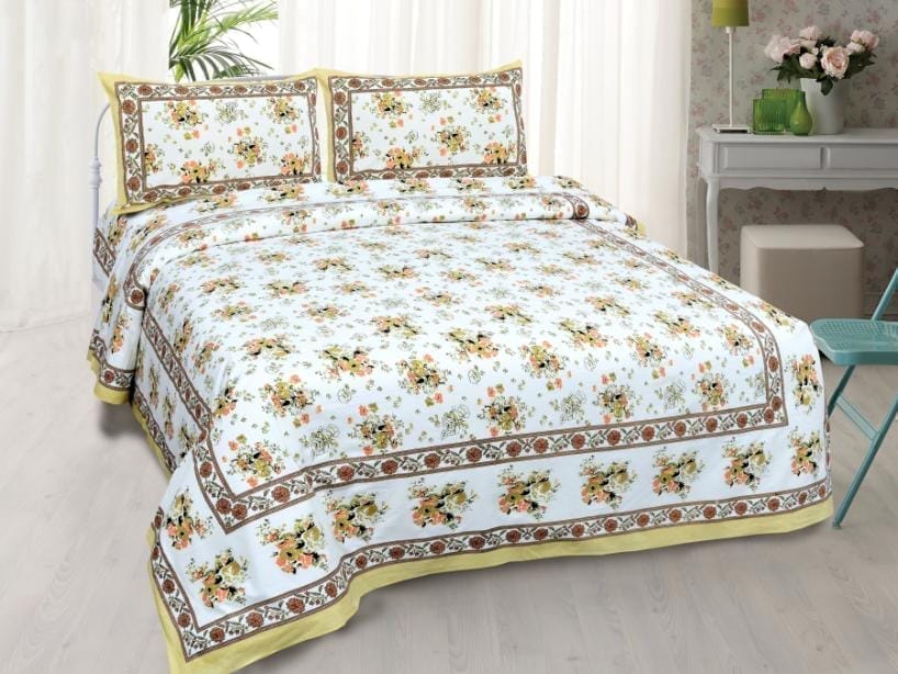 3001-Hometrade India-Standard King Size (90*108 Inches)-Pure Cotton Jaipuri Double Bedsheet With Matching Pillow Cover