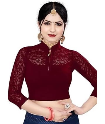 DELTIN HUB Maroon Readymade without Pad Cotton Blend Women's Blouse ( Pack of 1 )