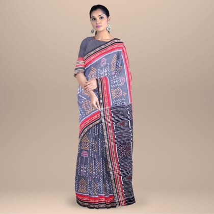 Nuapatana Tribal Design Cotton Saree With Blouse Piece (Shadow Blue)