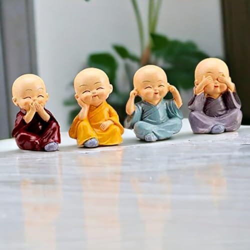 Idol Statue for Car Dashboard,Resin Buddha Monk Set of 4 Statue Figurines Showpiece, Decoration Items Buddha for