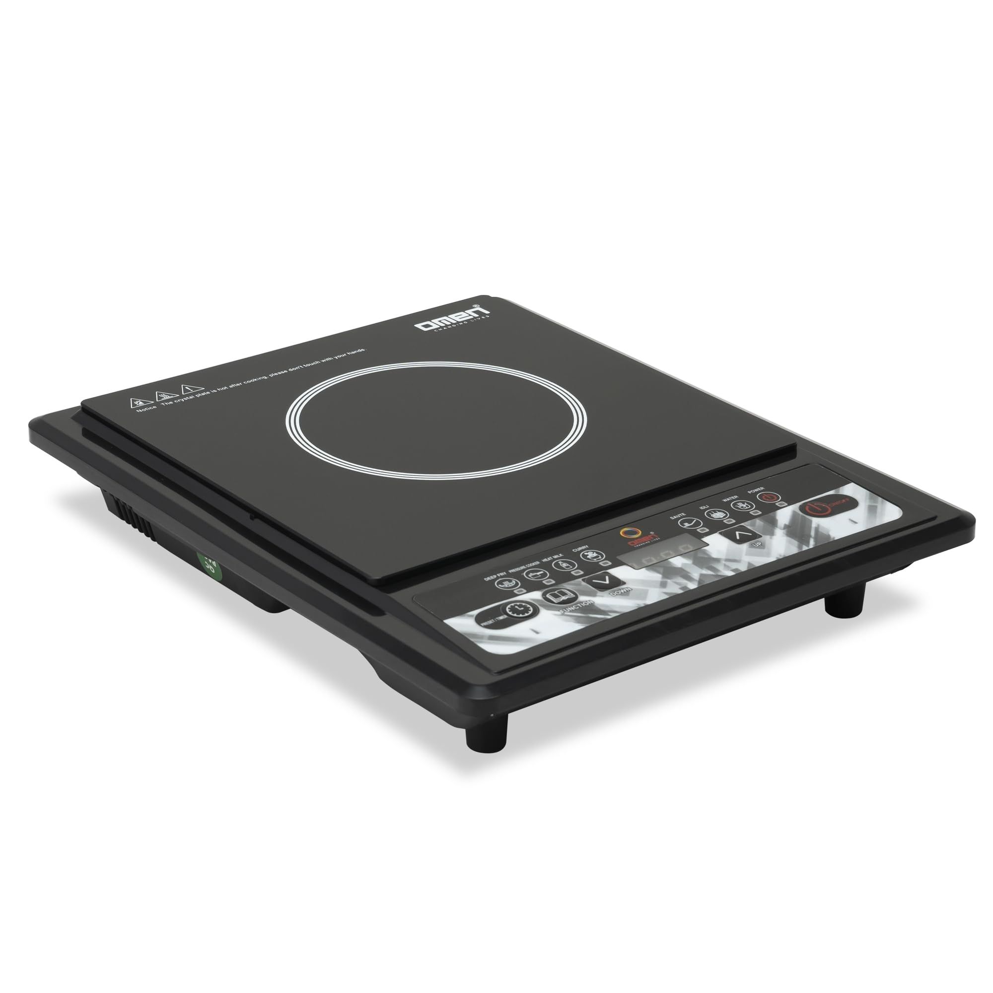 Omen Changing Lives 2000W Induction Cooktop | Push-Button Controls | Auto Shut-Off & Overheat Protection | Digital Display | 7 Preset Cooking Modes | BIS Approved | 1-Year Warranty Omen Changing Lives 2000W Induction Cooktop | Push-Button Controls | Auto