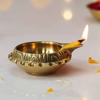 Brass Table Decor Oil Lamp Kuber Deepak  - Handcrafted Brass Deepak for Puja Use, Height : 1 Inch (ZMAS140 C)