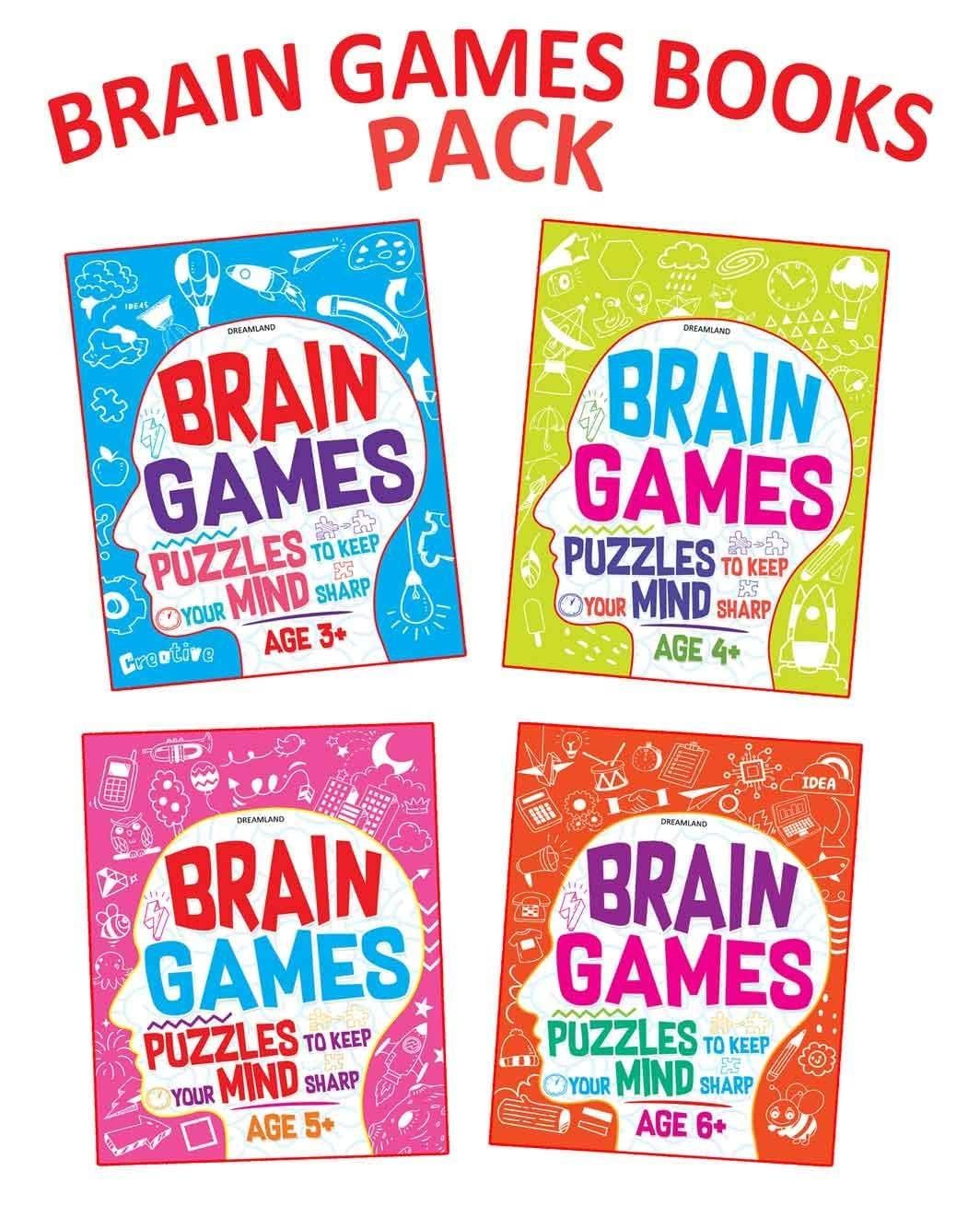 Brain Games 4 books Pack for Age 3 - 8 years - Puzzles to Keep Your Mind Sharp, 352 Pages [Paperback] Dreamland Publications