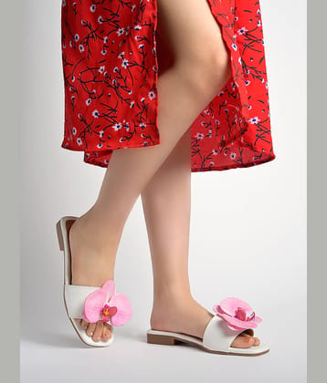 Shoetopia White Women's Open Toe Flats