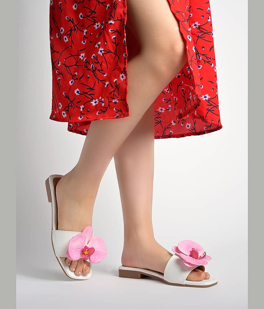 Shoetopia White Women's Open Toe Flats