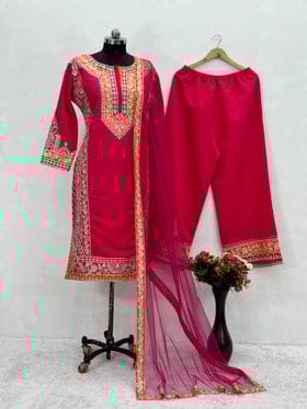 Party Wear Beautiful Top Plazzo And Dupatta With Chine Stitch Work