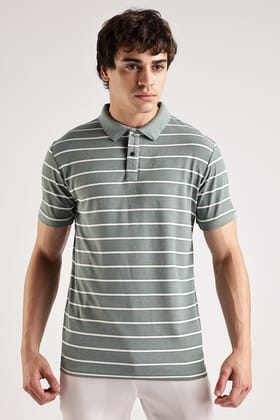 Pollycotton Olive Striped Polo Pollycotton Olive Striped Polo